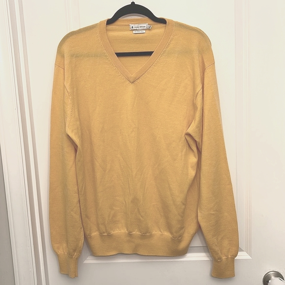 Peter Millar V Neck Sweater 100% Merino Wool Men's Size Large Pale Orange